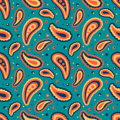 Wall Mural - vector seamless pattern with hand drawn ethnic oriental ornament on a blue background. pattern for printing on fabric, clothing, packaging, wrapping paper. background for websites and apps