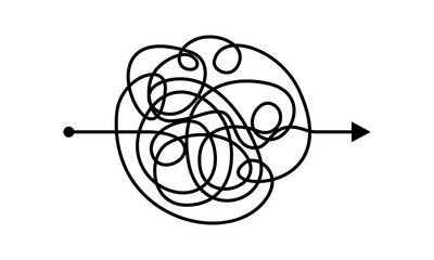circle tangled line, complex knot rests in straight line isolated vector illustration