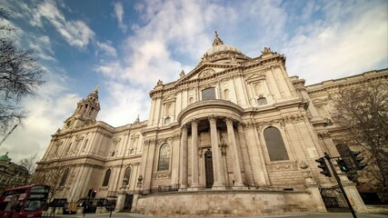 Wall Mural - Time lapse of London’s St Paul’s Cathedral against dramatic sky- an iconic world famous London landmark