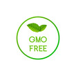 GMO Free icon logo. Non gmo food label symbol. Organic green stamp design healthy food with leaf sticker