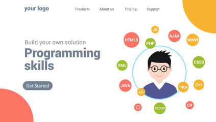 Wall Mural - programmer flat design graphic illustration. computer geek programming software training website ban