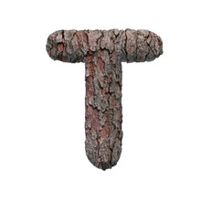 Bark Letter T - Uppercase 3d Tree Font - Nature, Environment Or Ecology Concept