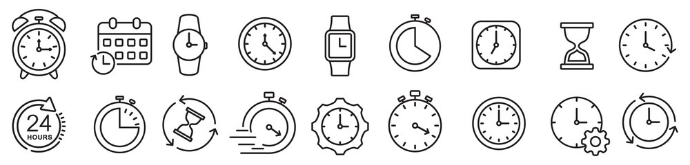 Wall Mural - time clocks icons in thin line style. vector illustration