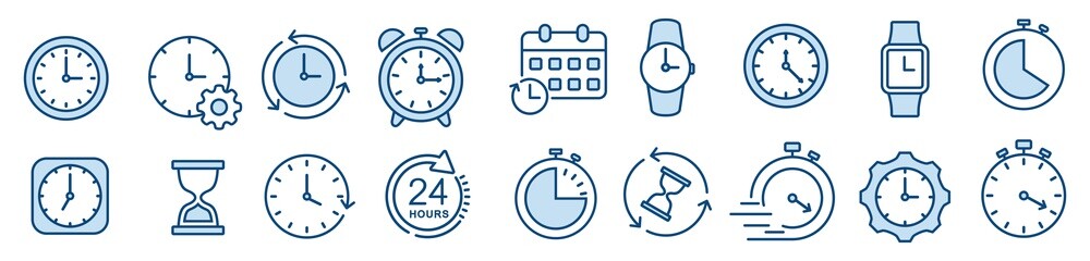 time clocks icons in thin line style. vector illustration