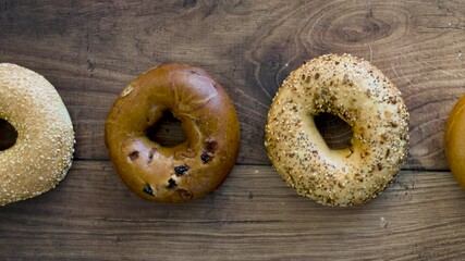 Wall Mural - Panning over a Variety of Bagels