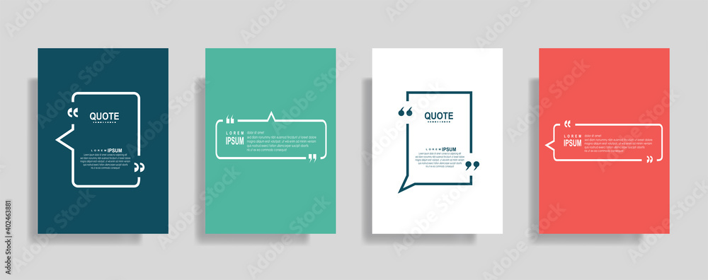 Quote frames blank templates set. Text in brackets, citation empty speech bubbles. Text box isolated on color background - obrazy, fototapety, plakaty 