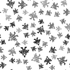 Poster - Black Jet fighter icon isolated seamless pattern on white background. Military aircraft. Vector.