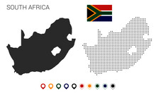 Map Of South Africa Silhouette, South Africa Map Dotted, Flag Of South Africa, Vector Illustration Flat