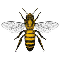 honey bee illustrated in a vintage style. yellow is isolated on a separate layer.