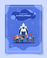 Wall Mural - technology ai development people engineer meeting working together front monitor robot in display fo