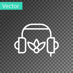 Poster - White line Headphones for meditation icon isolated on transparent background. Vector.