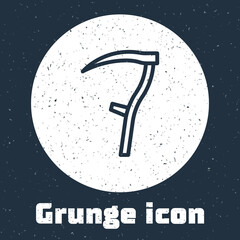 Poster - Grunge line Scythe icon isolated on grey background. Happy Halloween party. Monochrome vintage drawing. Vector.