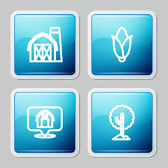 set line farm house, corn, location farm and tree icon. vector.