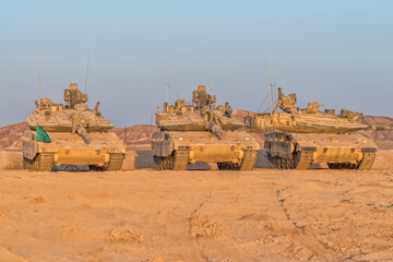 Independence Day in Israel. Defense Forces opens bases to the public. Tanks in the desert