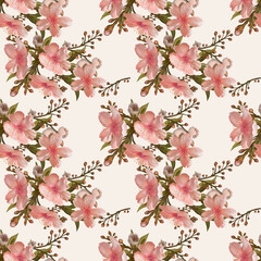 A bunch of flowers, fashion fabric, design textile, seamless pattern with cherry blossom