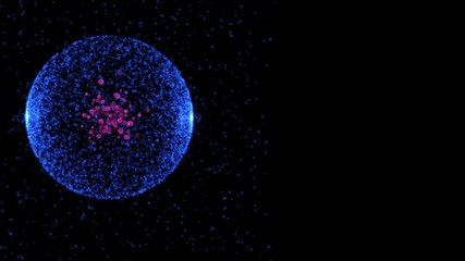 Wall Mural - Isolated black background. The edge of the universe on a rotating planet, a volcano erupts against the background of the starry sky. Close-up. Technologies of the future of animation. 3D rendering
