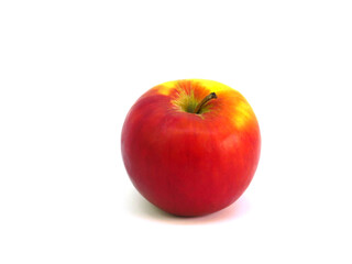 Juicy red-yellow apple on white background.        