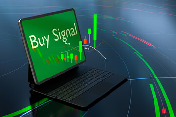 Wall Mural - Stock Signal, Buy Signal, Sell Signal, Tablet foreign exchange trading - 3d render