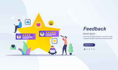 Customer Feedback concept design, people give vote review results. Suitable for web landing page, ui, mobile app, banner template. Vector Illustration 