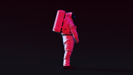 Wall Mural - astronaut with black visor and white spacewalk spacesuit with pink and white moody 80s lighting 3d i
