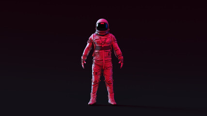 Wall Mural - astronaut with black visor and simple retro silver spacesuit with pink and white moody 80s lighting 