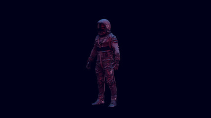 Wall Mural - vintage astronaut silver spacesuit and black visor with pink blue purple moody 80s lighting 3d illus