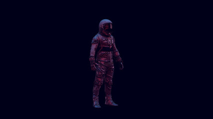 Wall Mural - vintage astronaut silver spacesuit and black visor with pink blue purple moody 80s lighting 3d illus