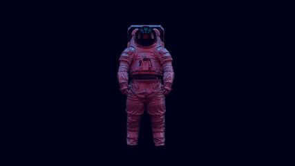 Wall Mural - astronaut with black visor and white spacewalk spacesuit with pink blue purple moody 80s lighting 3d