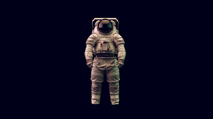Wall Mural - astronaut with black visor and white spacewalk spacesuit with green and white moody 80s lighting 3d 