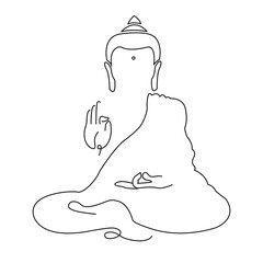 One line art silhouette of buddha isolated on white background for logo, greeting cards, business card. One continuous line drawn Buddha statue Buddhist character.