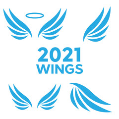 Wall Mural - Angel wings drawing vector illustration. Set of heraldic wings or angel wings drawn