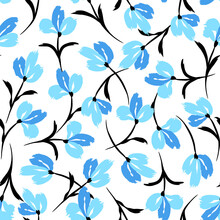 Floral Seamless Pattern. Cute Floral Background. Pattern For Adult, Baby, Kids And Child Background With Flower Brush Strokes. Curtain Pattern. Hand Drawn Doodle Texture. Vector Illustration
