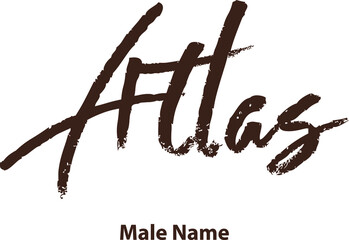 Wall Mural -  Atlas male Name Brush Typography in Brown Color Text