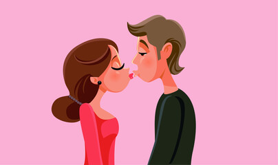 Couple Kissing Vector Cartoon Illustration