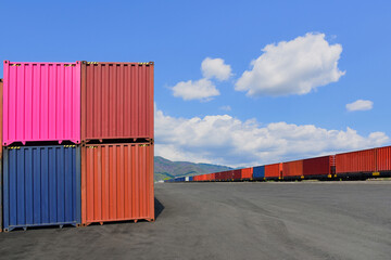 Stack of Containers Cargo Ship Import Export in Harbor Port, Cargo Freight Shipping of Container Logistics Industry. Nautical Transport Distribution Yard, Business Commercial Dock and Transportation.