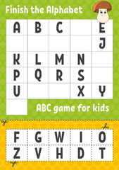 Wall Mural - Finish the alphabet. ABC game for kids. Cut and glue. Education developing worksheet. Learning game for kids. Color activity page.