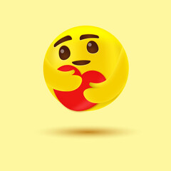 Wall Mural - 3d Care emoji for social network emoticon with a red heart with both hands - glossy eyes hugging - showing care