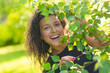 © Kate - Portrait of young beautiful brunette enjoy walking in green summer park