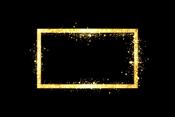 Wall Mural - golden frame with lights effects. shining rectangle banner. isolated on black background. vector ill