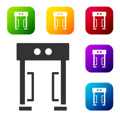 Poster - Black Metal detector icon isolated on white background. Airport security guard on metal detector check point. Set icons in color square buttons. Vector.