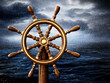 Ship wheel against the storm at night background. 3D illustration