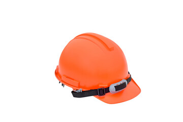 Safety hard helmet Orange color isolated on white background, fore safety concept.