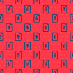 Poster - blue line law book icon isolated seamless pattern on red background. legal judge book. judgment conc