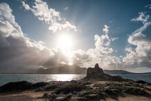 Sun Rays Burst Through Cloud Over Calvi Bay In Corsica