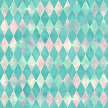 Alice In Wonderland Style Watercolor Diamond Rhombus  Seamless Pattern 