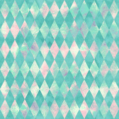 Alice in Wonderland style watercolor diamond rhombus  seamless pattern 