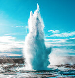 Geyser eruption in Iceland, no people, sunny day