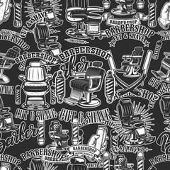 Wall Mural - Seamless pattern with barbershop design elements in monochrome style. Design element for poster, card, banner.