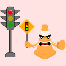 Illustration Vector Graphic Cartoon Character Of A Red Light On A Traffic Sign Is A Stop Sign On The Road