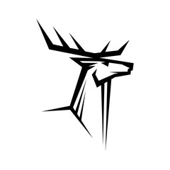 Antler animal isolated monochrome deer silhouette. Vector reindeer hunting club logo, tattoo design